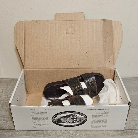 Frye Astor Slides Chocolate Leather Sandals New with Box Men\'s Size 7‎ D 88710 main image 4